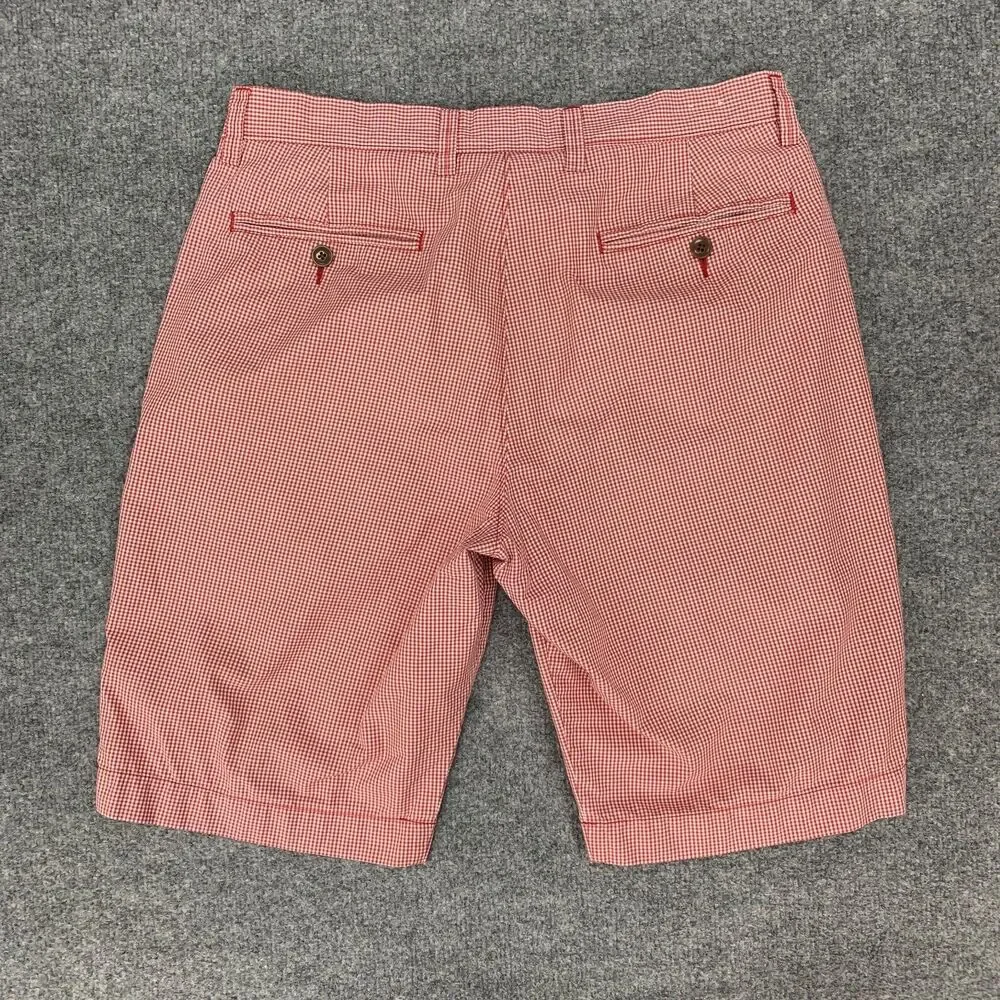 J. Crew Shorts Mens 31 Red White Gingham Plaid Check Cotton Flat Front Chino